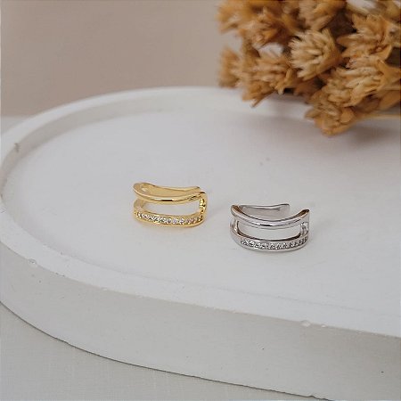 Brinco Piercing Fake Duplo C/ Zircônia