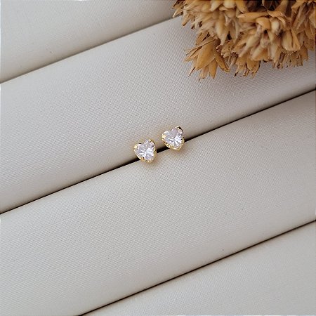 Brinco Zircônia Coração Banhado a Ouro 18K