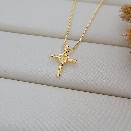 Colar Crucifixo Banhado a Ouro 18K