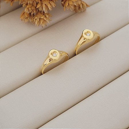 Anel Oval Coração c/ Zircônia Banhado a Ouro 18K
