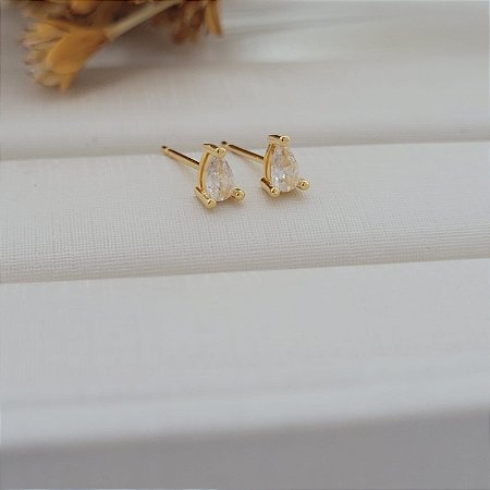 Brinco Zircônia Gota Banhado a Ouro 18K