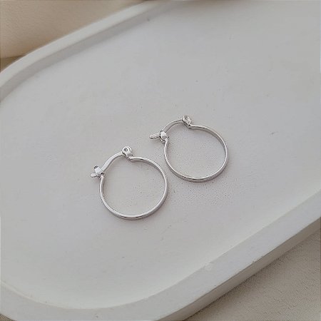 Brinco Argola Redonda Fininha M Banhado a Ródio Branco