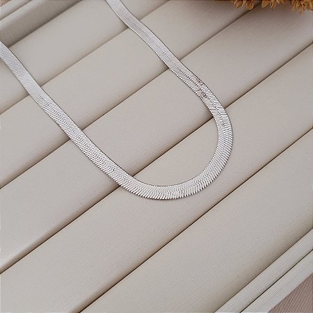 Colar Corrente Fita 5MM Banhado a Ródio Branco