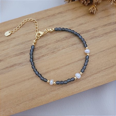 Pulseira de Cristais 3MM c/ Pérolas Barroca Banhado a Ouro 18K