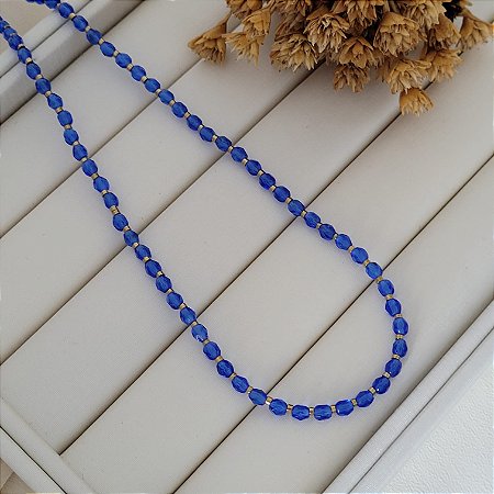 Colar de Cristais 4mm c/ Hematita Banhado a Ouro 18K