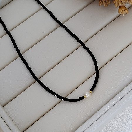 Colar de Miçanga c/ Perola Barroca Banhado a Ouro 18K