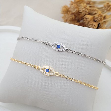 Pulseira Olho Grego c/ Zircônia Banhado