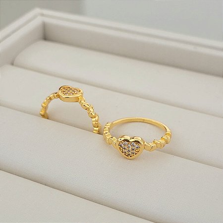 Anel Coração c/ Microzirconia Banhado a Ouro 18K