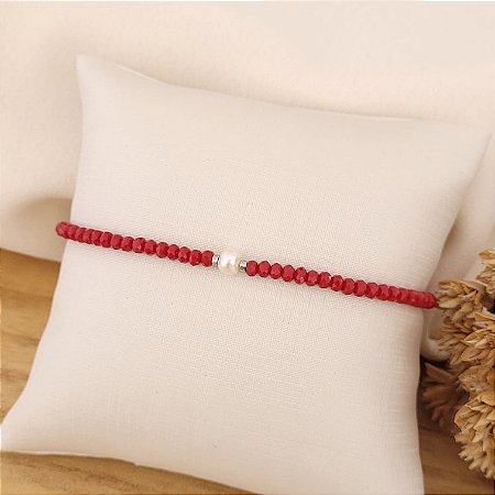 Pulseira de Cristais 2 mm c/ Pérola Barroca Banhado a Ródio Branco