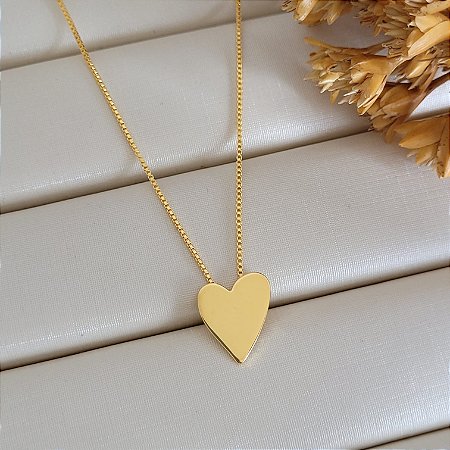 Colar Coração Alongado Banhado a Ouro 18K