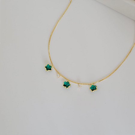 Colar Trevo Verde Esmeralda Banhado a Ouro 18K