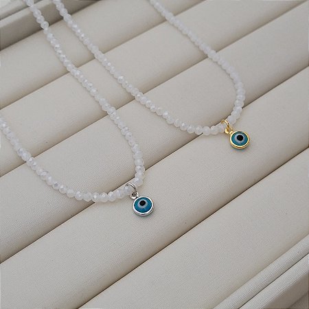 Colar de Cristais 3mm c/ Olho Grego  Banhado