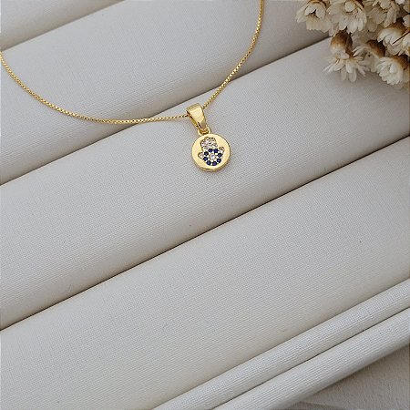 Colar Mão de Fatima / Olho Grego Banhado a Ouro 18K