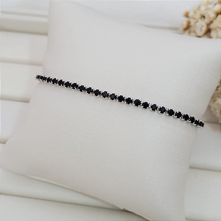 Pulseira Riviera Preto 2,5mm Banhado a Ródio Branco