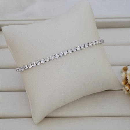 Pulseira Riviera Cristal 3mm Banhado a Ródio Branco