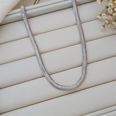 Colar Corrente Snake 5mm Banhado a Ródio Branco