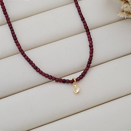 Colar de Pedras Naturais de 2,5MM Granada Banhado a Ouro 18K