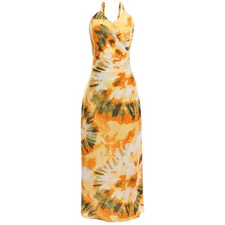 Vestido Midi Decote Transpassado Alcinha e Bojo