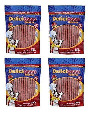 Ossinho Para Cães Palito Fino Carne Deliciosso 200g - Kit com 04 Unidades