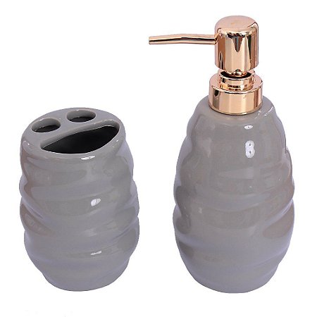 Conjunto para Banheiro Porta Sabonete e Escova de Dente em Cerâmica - 02 Peças