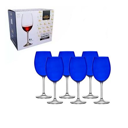 Jogo Taças de Vinho de Cristal Azul 580ML - 06 Peças