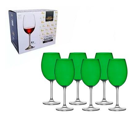 Jogo de Taças de Vinho de Cristal Verde 580ML - 06 Peças