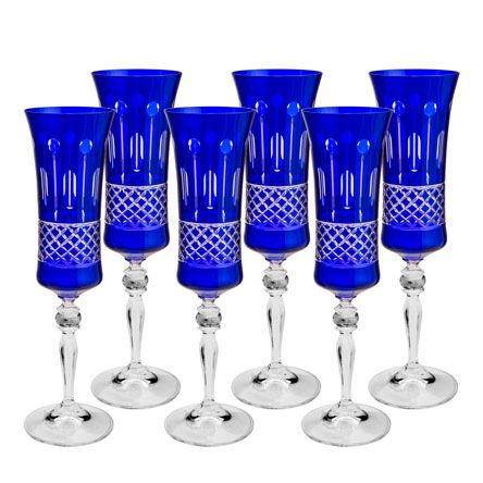 Jogo com 06 Taças de Cristal para Champagne 190ML - Cor Azul