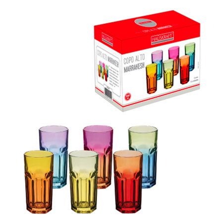 Jogo Copos Vidro Colorido 6 Peças 310ml Super Diferente Moda