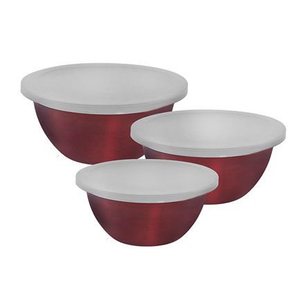 Conjunto Potes de Inox Redondo German Vermelho 03 peças ETILUX