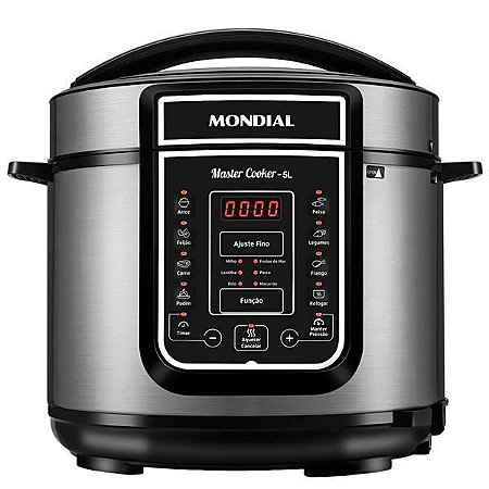 Panela de Pressão Elétrica Mondial Master Cooker PE-38 900 watts 5 Litros 220V ~ 50 / 60 Hz - Cor Prata com Preta