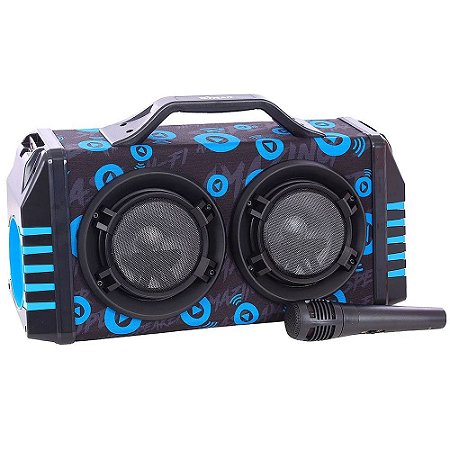 Caixa De Som Led Bluetooth Portátil Microfone Rádio USB 30W - Cor Azul