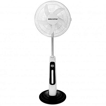 Ventilador MEGA STAR FAN1850 Hélice de 5 Pás Recarregável Bivolt Branco com Preto