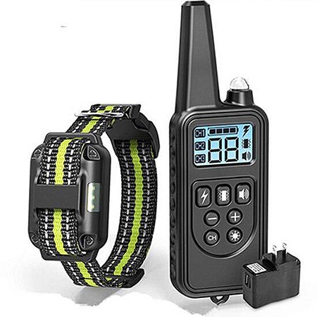 Pet Coleira Elétrica para Treinamento de Cães à Prova d'água - 800m com lcd Display Controle Remoto - Cor Preto