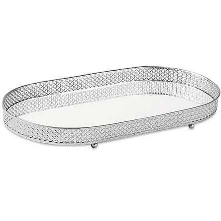 Bandeja de Metal com Espelho Cor Prata 33x17 cm