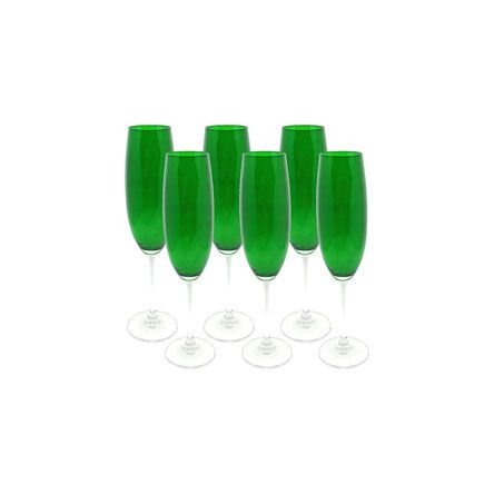 Jogo de Taças de Cristal para Champagne 220 ml com 06 Peças - Cor Verde