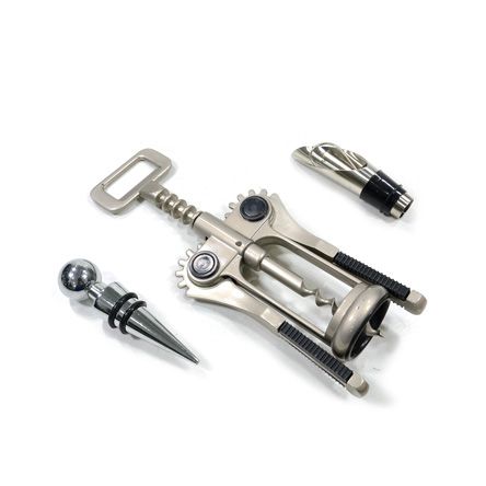 Kit Vinho de Inox com Tampa e Saca Rolhas 03 Peças UNY GIFT