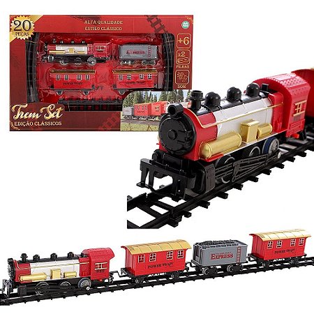 Brinquedo Infantil Trem Set Clássico à Pilhas com Som - Cor Vermelho