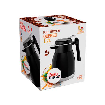 Bule Térmico Euro Parede Dupla de Inox Quebec com Capacidade para 1.2 Litros - Cor Preto