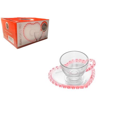Xícara e Pires de Cristal para Café com Enfeite de Coração 80ml LYOR