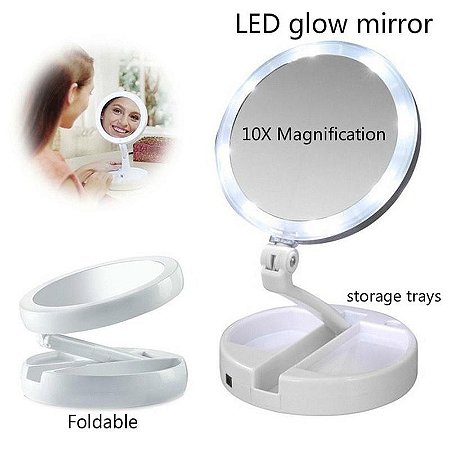 Espelho Portátil em Led Iluminado para Maquiagem + Caixa de Armazenamento Joias e Cosméticos