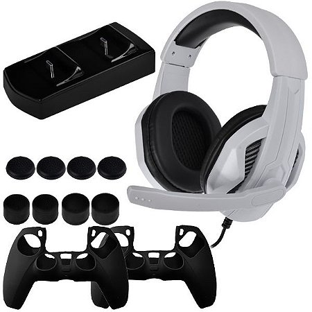 GAMES - Kit Gaming para PlayStation 5 TIGER Master Pak TG-P5001 12 em 1 + Microfone Preto com Branco