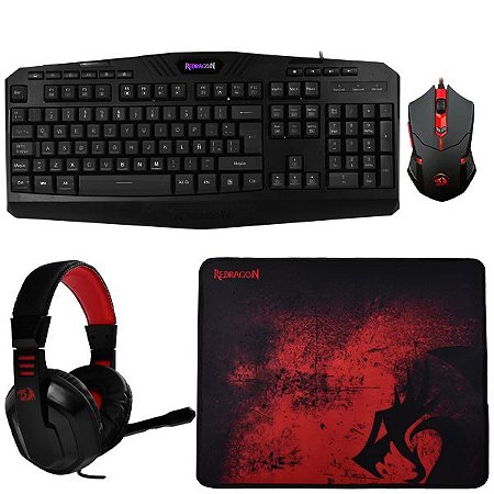 GAMES - Teclado Gaming REDRAGON Essentials S101-BA-2 + Mouse + Headset + Mousepad Windows XP, Vista, 7, 8, 10 e 11 Preto
