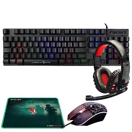 GAMES - Teclado Gaming Português ELG Kit STRIKER CGSR41 + Mouse + Headset + Mousepad - Cor Preto
