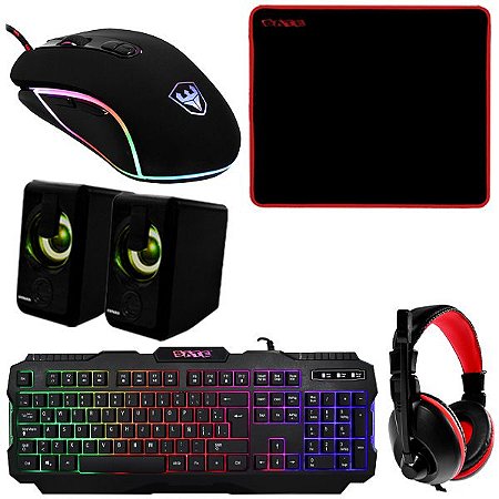 GAMES - Kit Satellite Gamer 502 com Teclado + Mouse + Mousepad + Speaker + Headset - Cor Preto