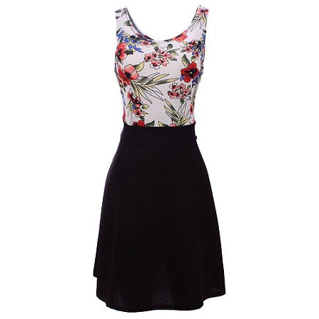 Vestido Godê Feminino Regata Floral Acinturado