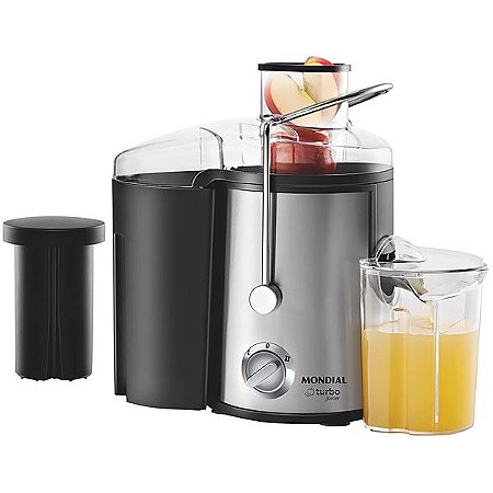 Extrator de Suco Mondial Turbo Juicer Premium CF-06 400 Watts 220V ~ 50 / 60 Hz - Cor Prata com Preto