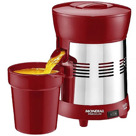 Espremedor de Frutas Mondial Turbo Red Premium E-24 250 Watts Bivolt - Cor Vermelho com Prata