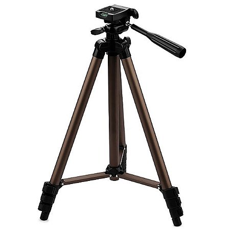 Tripé para Câmeras e Filmadoras Weifeng WT-3130 de 0.40 até 1.24m com Cabeça Giratória de 3 Vias Marrom