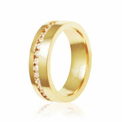 Aliança Folheado a Ouro Reta 6mm Cravejada na Lateral