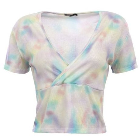 Blusa Feminina Cropped Tie Dye Transpassada